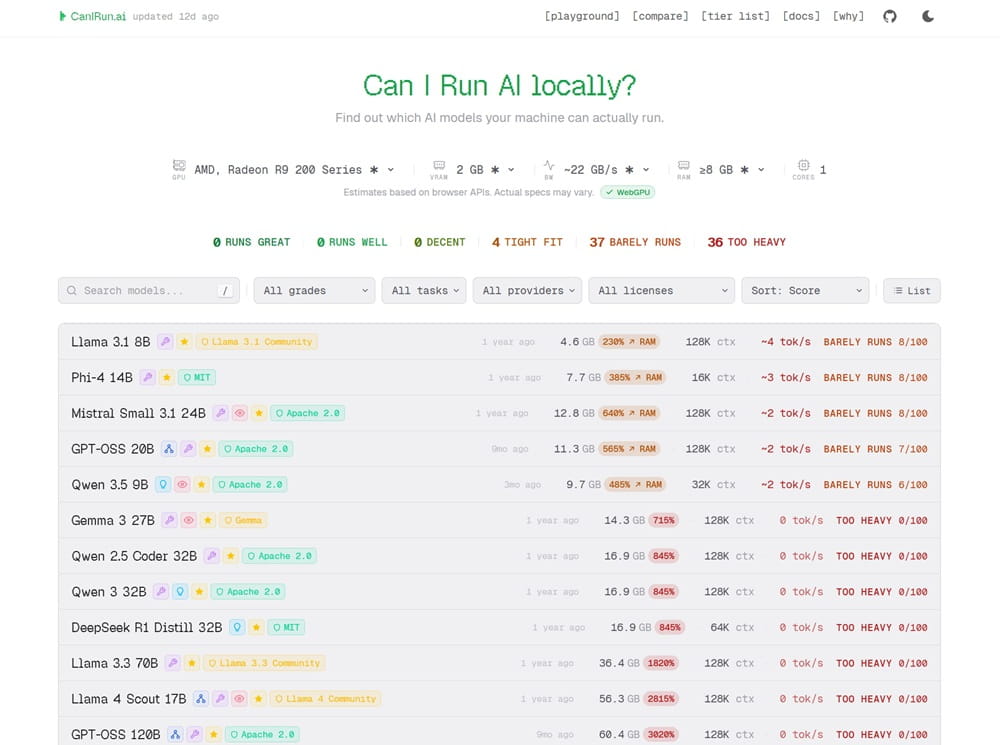 Can I Run AI:检测电脑能不能运行本地大模型的网页工具 配图