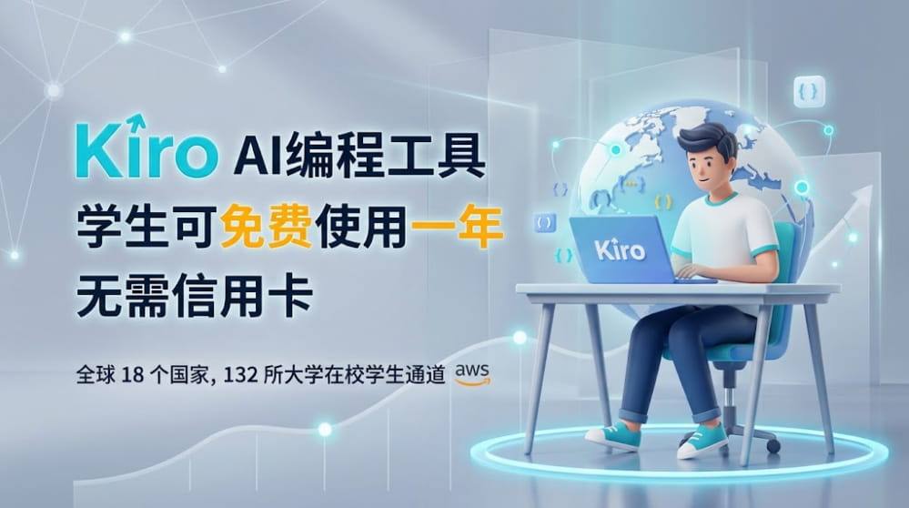 AI编程工具Kiro学生可免费使用一年 无需信用卡 封面图