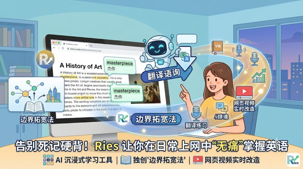 告别死记硬背！Ries 让你在日常上网中“无痛”掌握英语 封面图