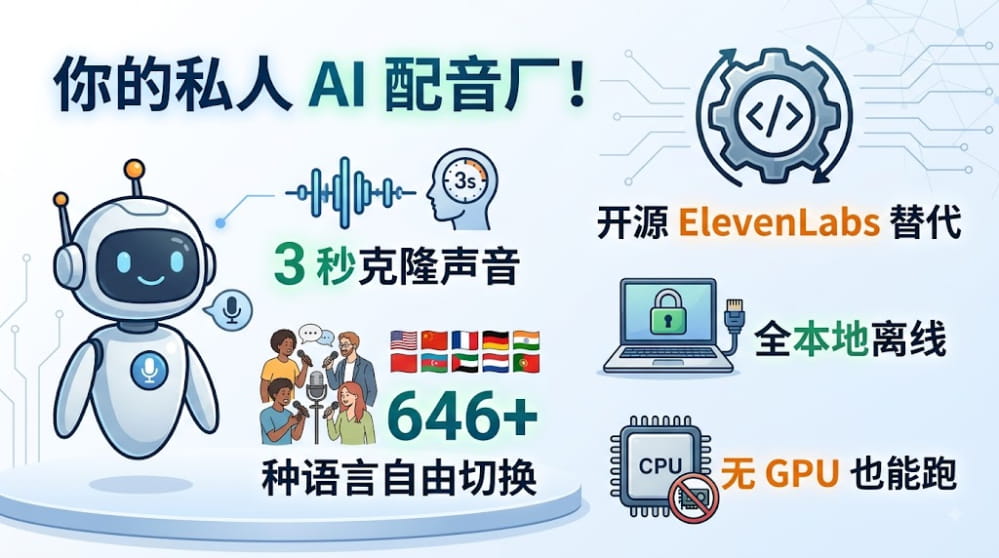 你的私人 AI 配音厂！3 秒克隆声音，646 种语言自由切换 封面图